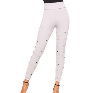 Fashion design pearl embellished leggings gray